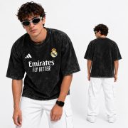 Real Madrid Printed Acid Wash T-Shirt
